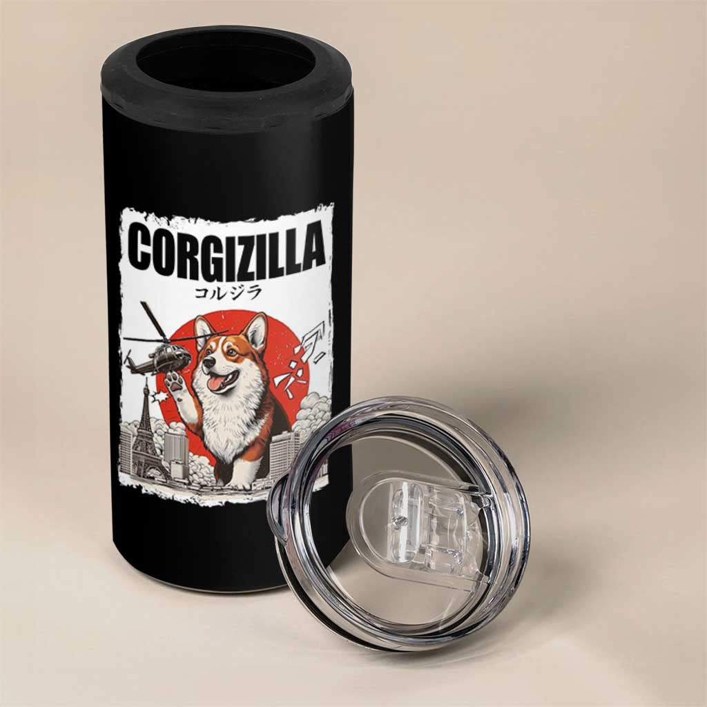 Corgizilla Giant 4 in 1 Can Cooler Tumbler Funny Corgi Monster Roaring Tokyo Japan