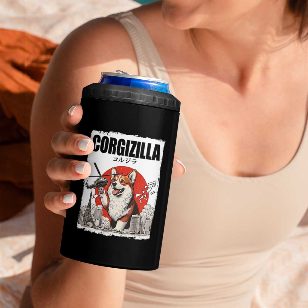 Corgizilla Giant 4 in 1 Can Cooler Tumbler Funny Corgi Monster Roaring Tokyo Japan