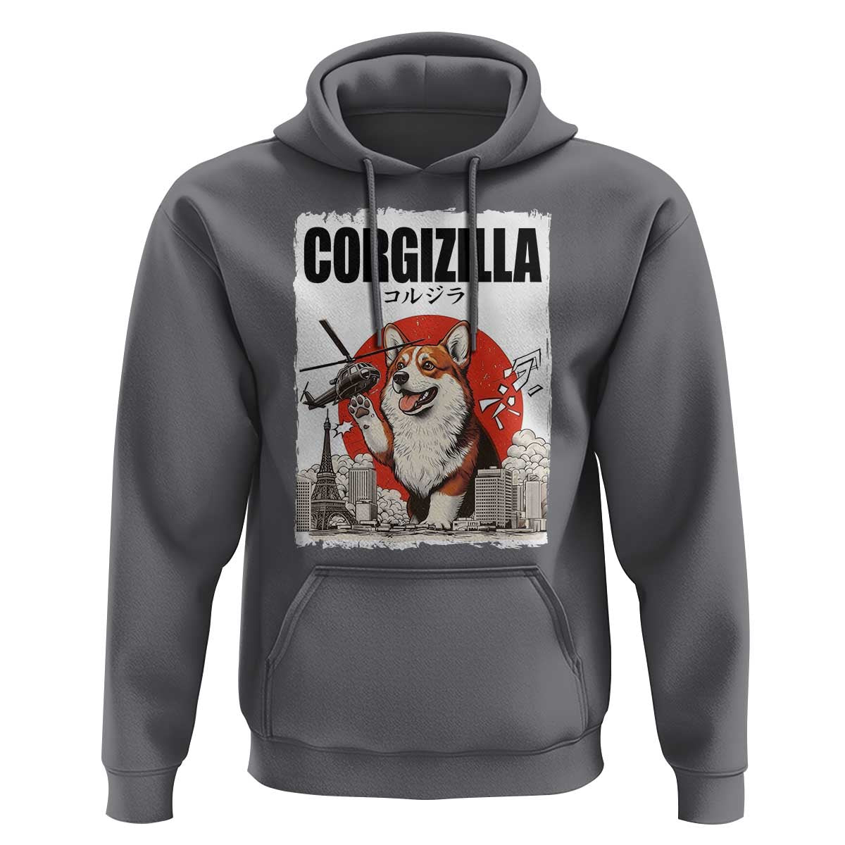 Corgizilla Giant Hoodie Funny Corgi Monster Roaring Tokyo Japan
