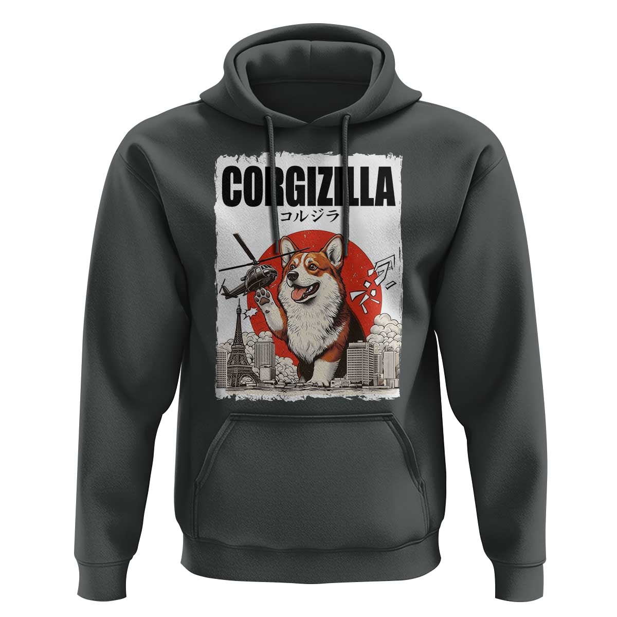 Corgizilla Giant Hoodie Funny Corgi Monster Roaring Tokyo Japan