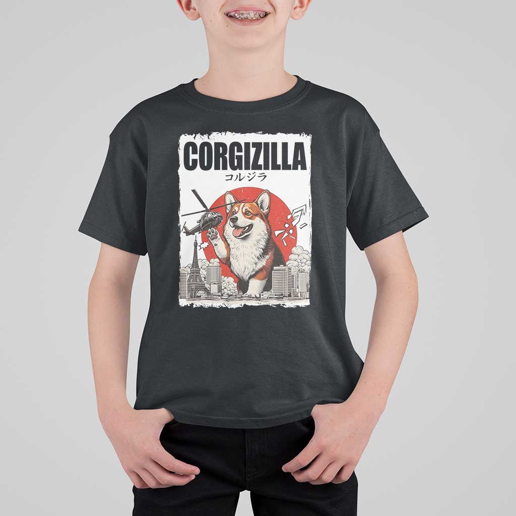 Corgizilla Giant T Shirt For Kid Funny Corgi Monster Roaring Tokyo Japan