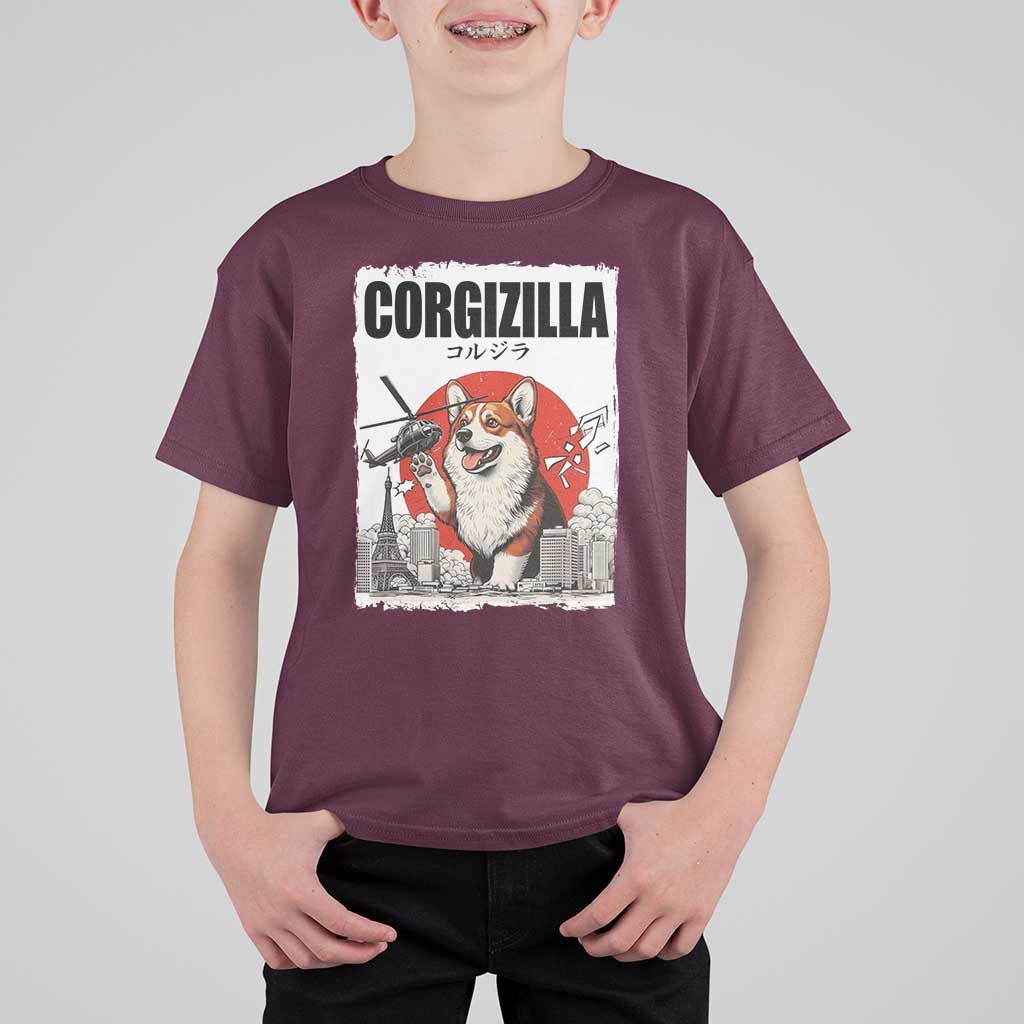 Corgizilla Giant T Shirt For Kid Funny Corgi Monster Roaring Tokyo Japan
