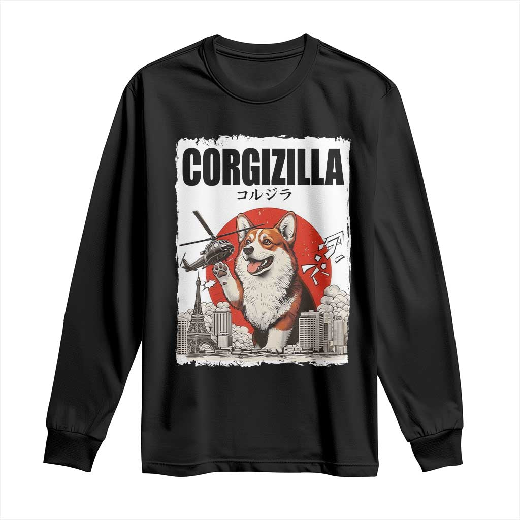 Corgizilla Giant Long Sleeve Shirt Funny Corgi Monster Roaring Tokyo Japan