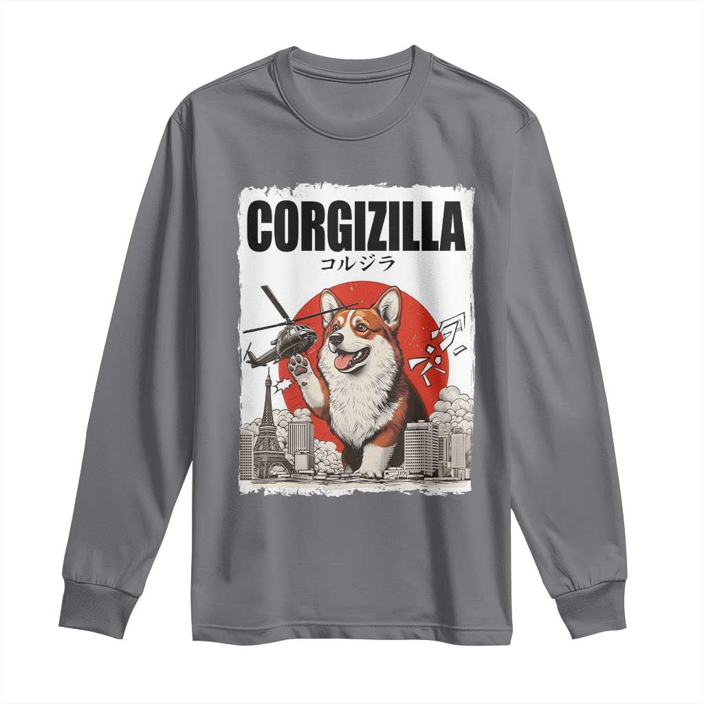 Corgizilla Giant Long Sleeve Shirt Funny Corgi Monster Roaring Tokyo Japan