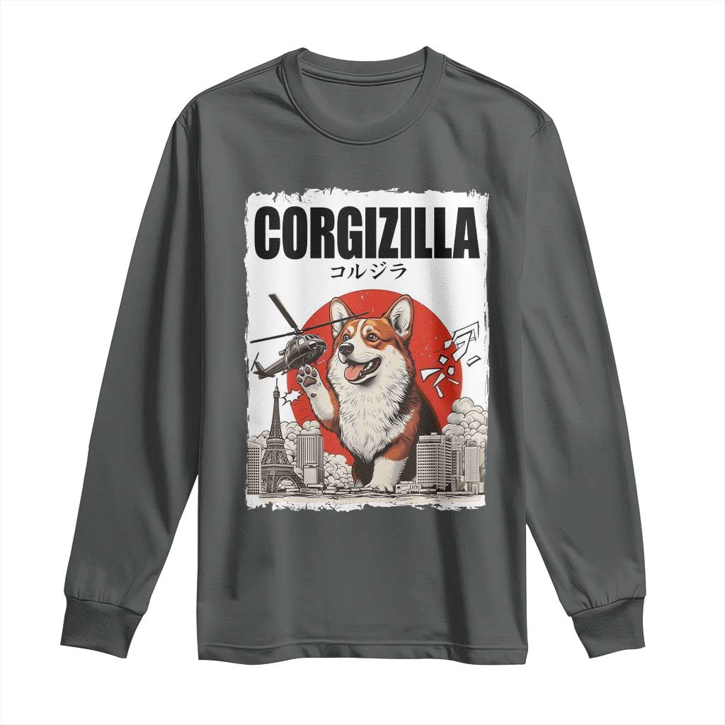 Corgizilla Giant Long Sleeve Shirt Funny Corgi Monster Roaring Tokyo Japan