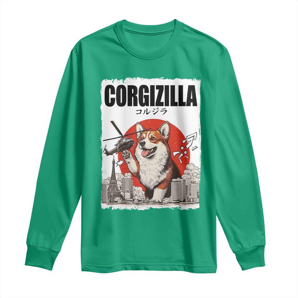 Corgizilla Giant Long Sleeve Shirt Funny Corgi Monster Roaring Tokyo Japan