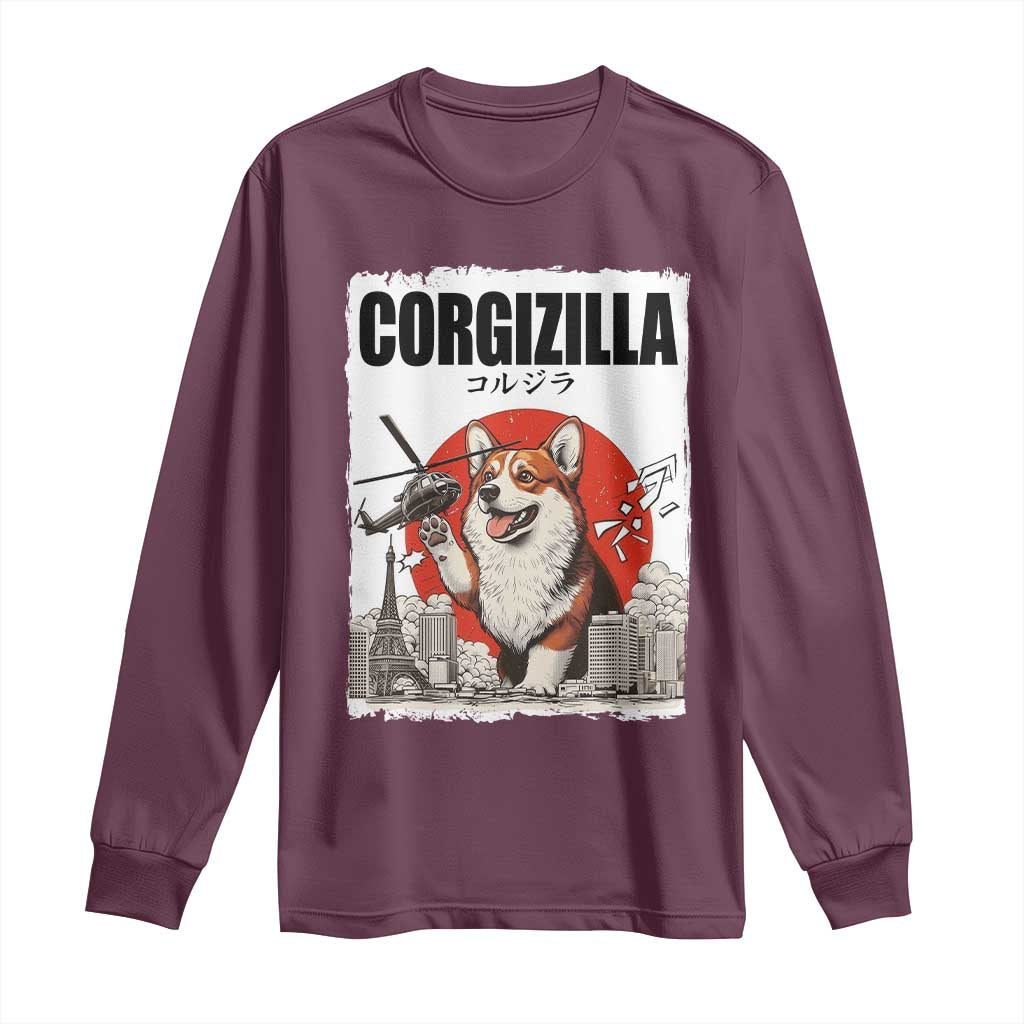 Corgizilla Giant Long Sleeve Shirt Funny Corgi Monster Roaring Tokyo Japan
