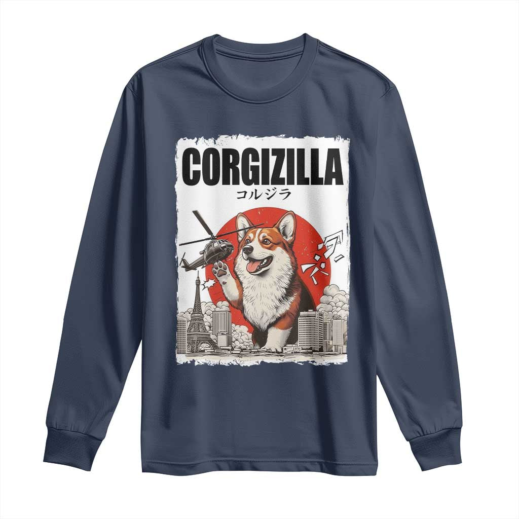 Corgizilla Giant Long Sleeve Shirt Funny Corgi Monster Roaring Tokyo Japan