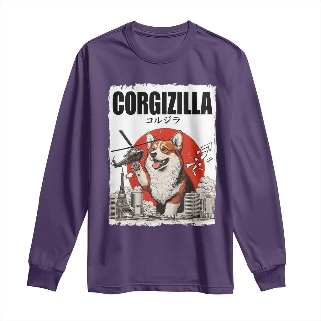Corgizilla Giant Long Sleeve Shirt Funny Corgi Monster Roaring Tokyo Japan