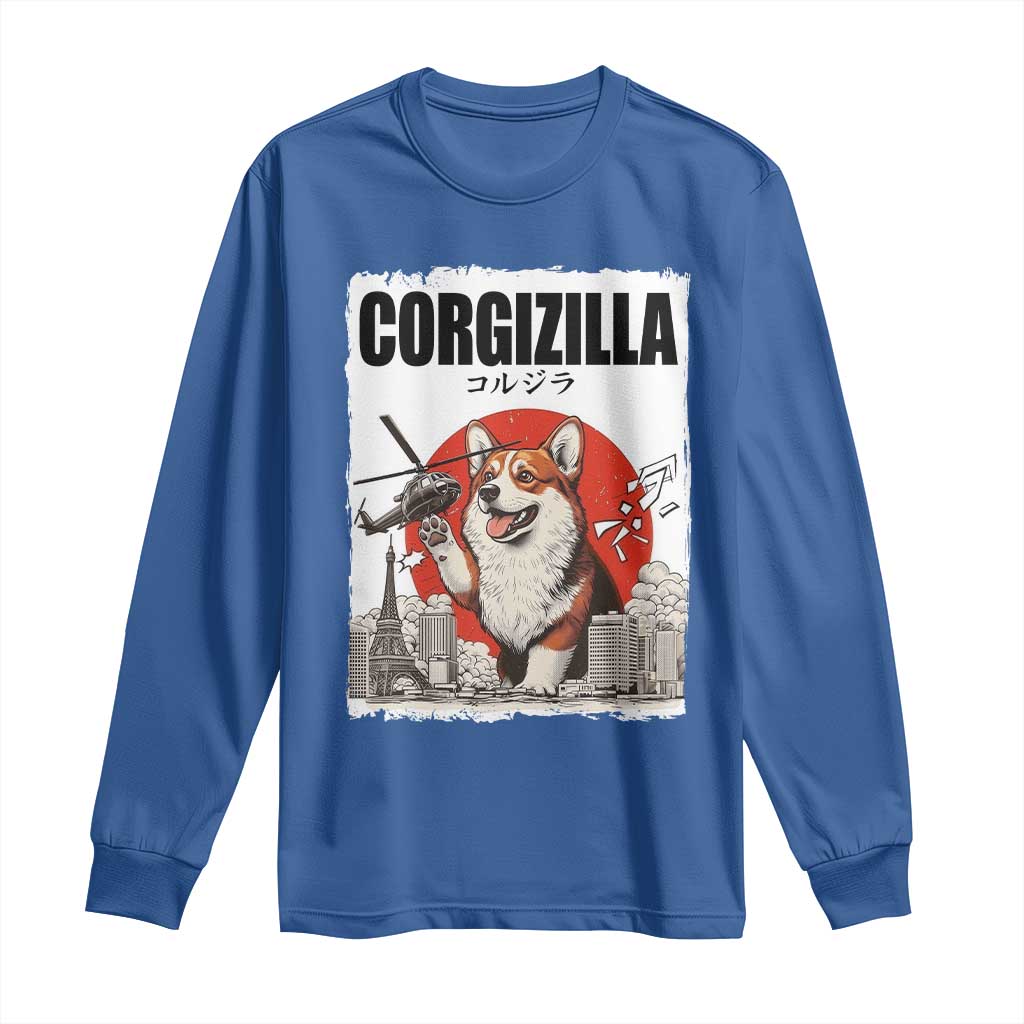 Corgizilla Giant Long Sleeve Shirt Funny Corgi Monster Roaring Tokyo Japan