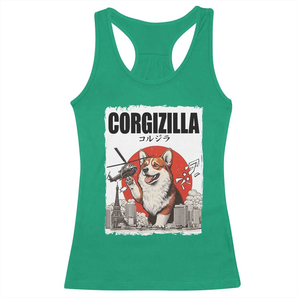 Corgizilla Giant Racerback Tank Top Funny Corgi Monster Roaring Tokyo Japan