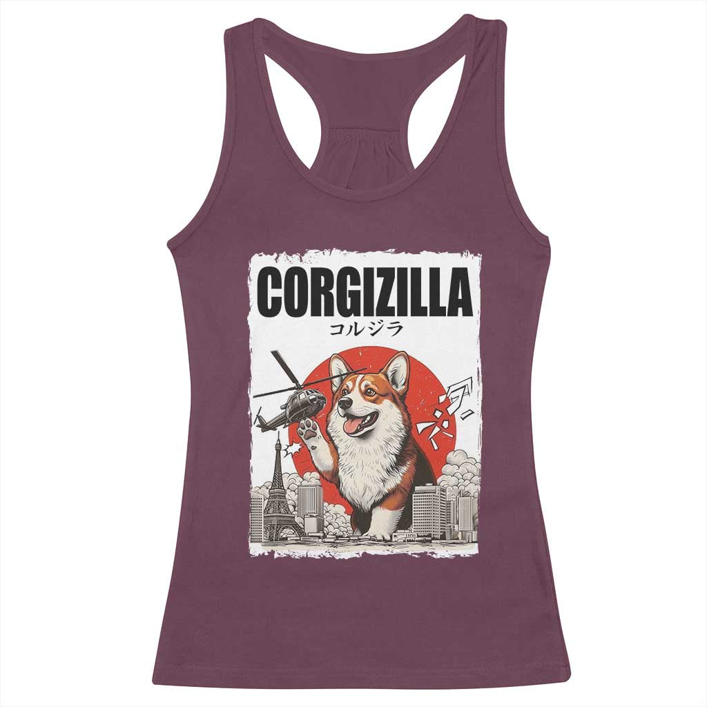 Corgizilla Giant Racerback Tank Top Funny Corgi Monster Roaring Tokyo Japan