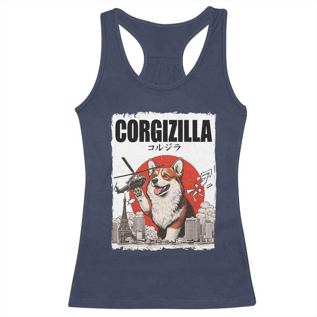 Corgizilla Giant Racerback Tank Top Funny Corgi Monster Roaring Tokyo Japan