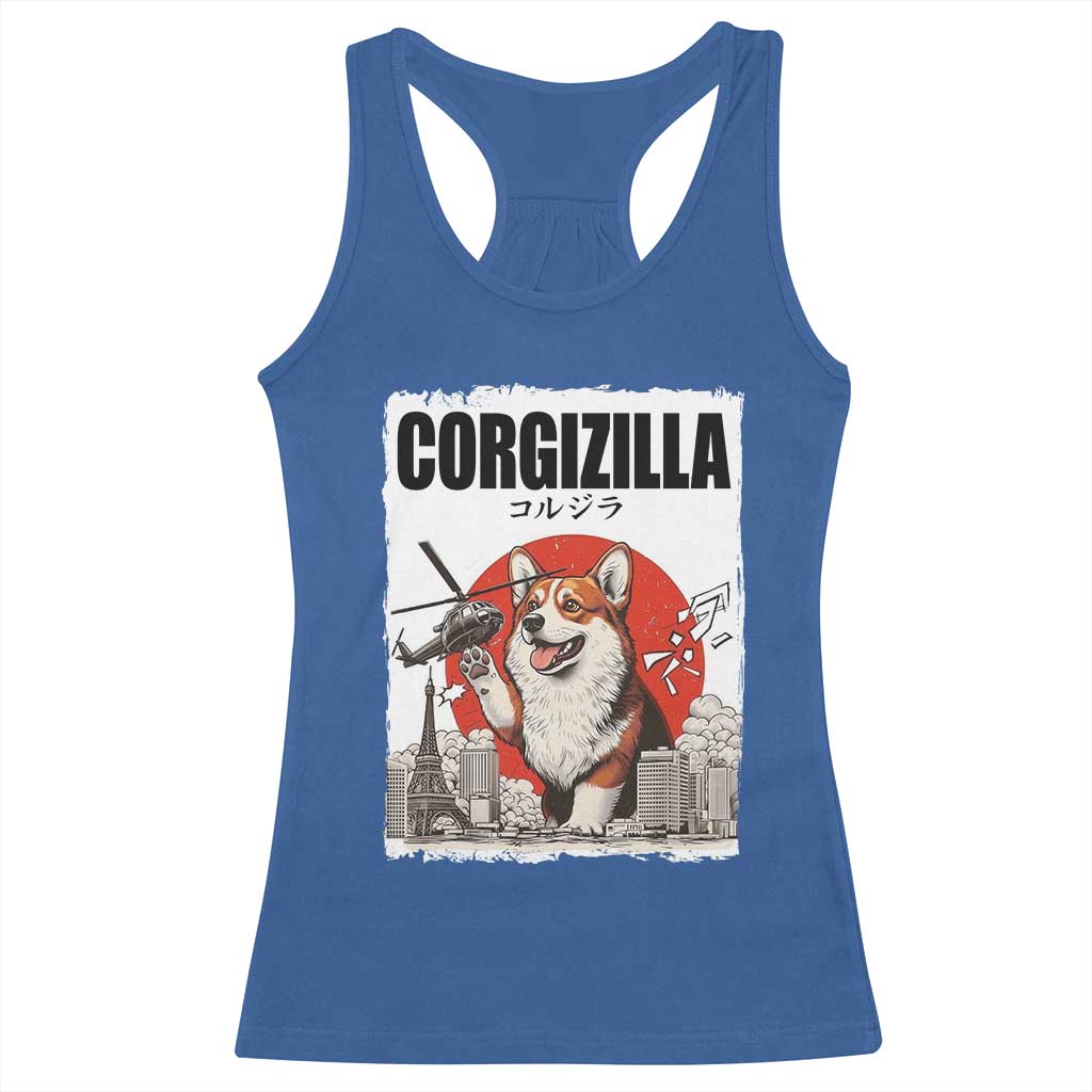 Corgizilla Giant Racerback Tank Top Funny Corgi Monster Roaring Tokyo Japan