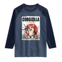 Corgizilla Giant Raglan Shirt Funny Corgi Monster Roaring Tokyo Japan