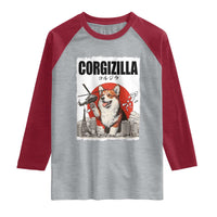 Corgizilla Giant Raglan Shirt Funny Corgi Monster Roaring Tokyo Japan