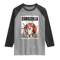 Corgizilla Giant Raglan Shirt Funny Corgi Monster Roaring Tokyo Japan