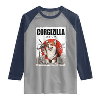 Corgizilla Giant Raglan Shirt Funny Corgi Monster Roaring Tokyo Japan