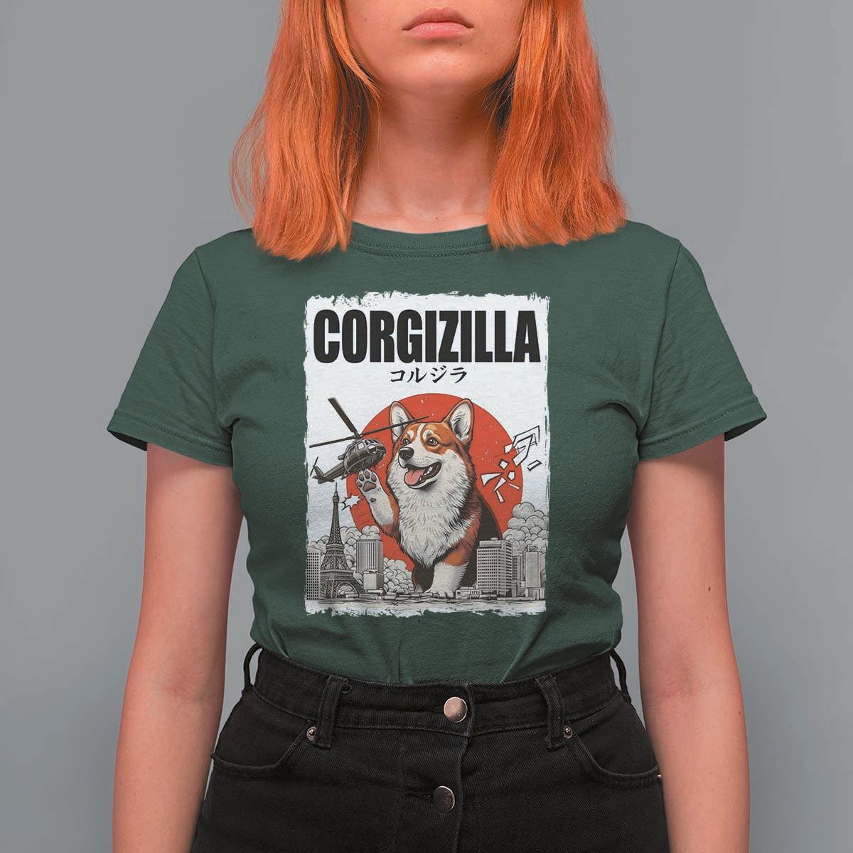 Corgizilla Giant T Shirt For Women Funny Corgi Monster Roaring Tokyo Japan