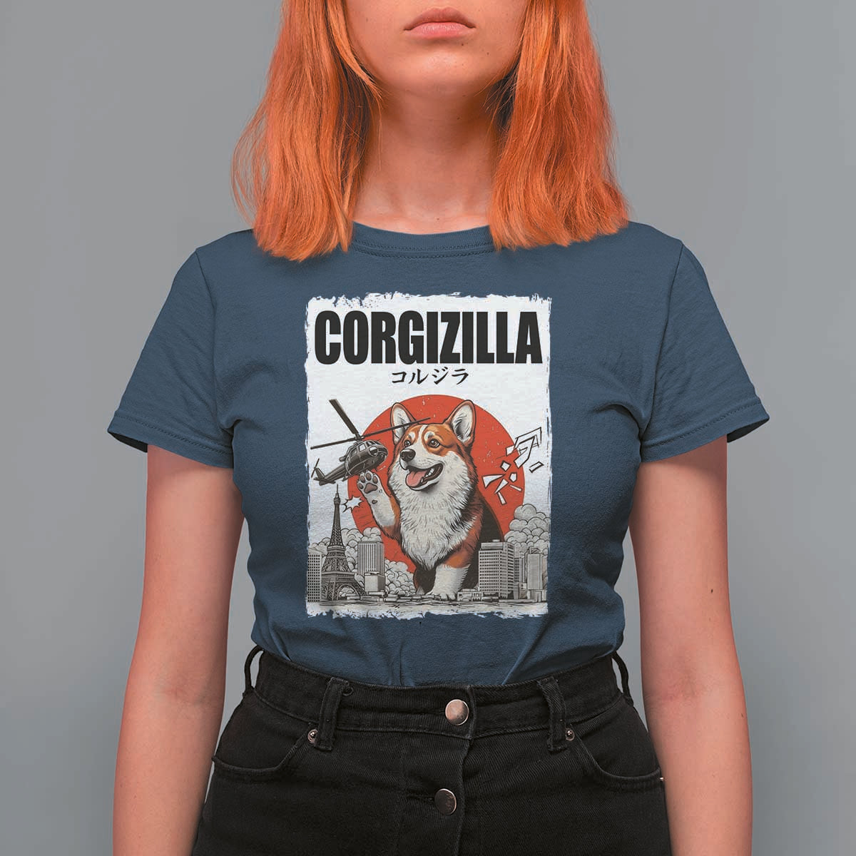 Corgizilla Giant T Shirt For Women Funny Corgi Monster Roaring Tokyo Japan