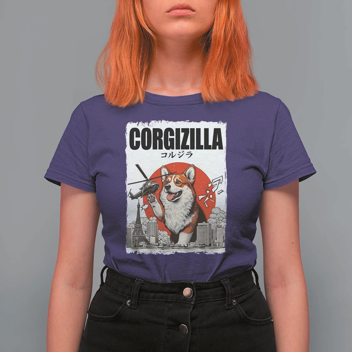 Corgizilla Giant T Shirt For Women Funny Corgi Monster Roaring Tokyo Japan