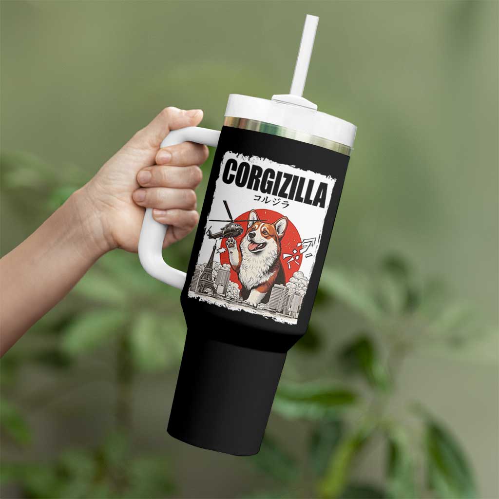 Corgizilla Giant Tumbler With Handle Funny Corgi Monster Roaring Tokyo Japan