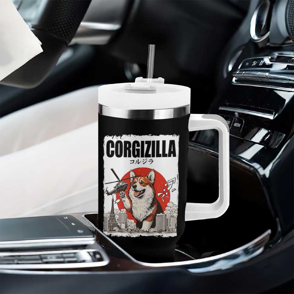 Corgizilla Giant Tumbler With Handle Funny Corgi Monster Roaring Tokyo Japan