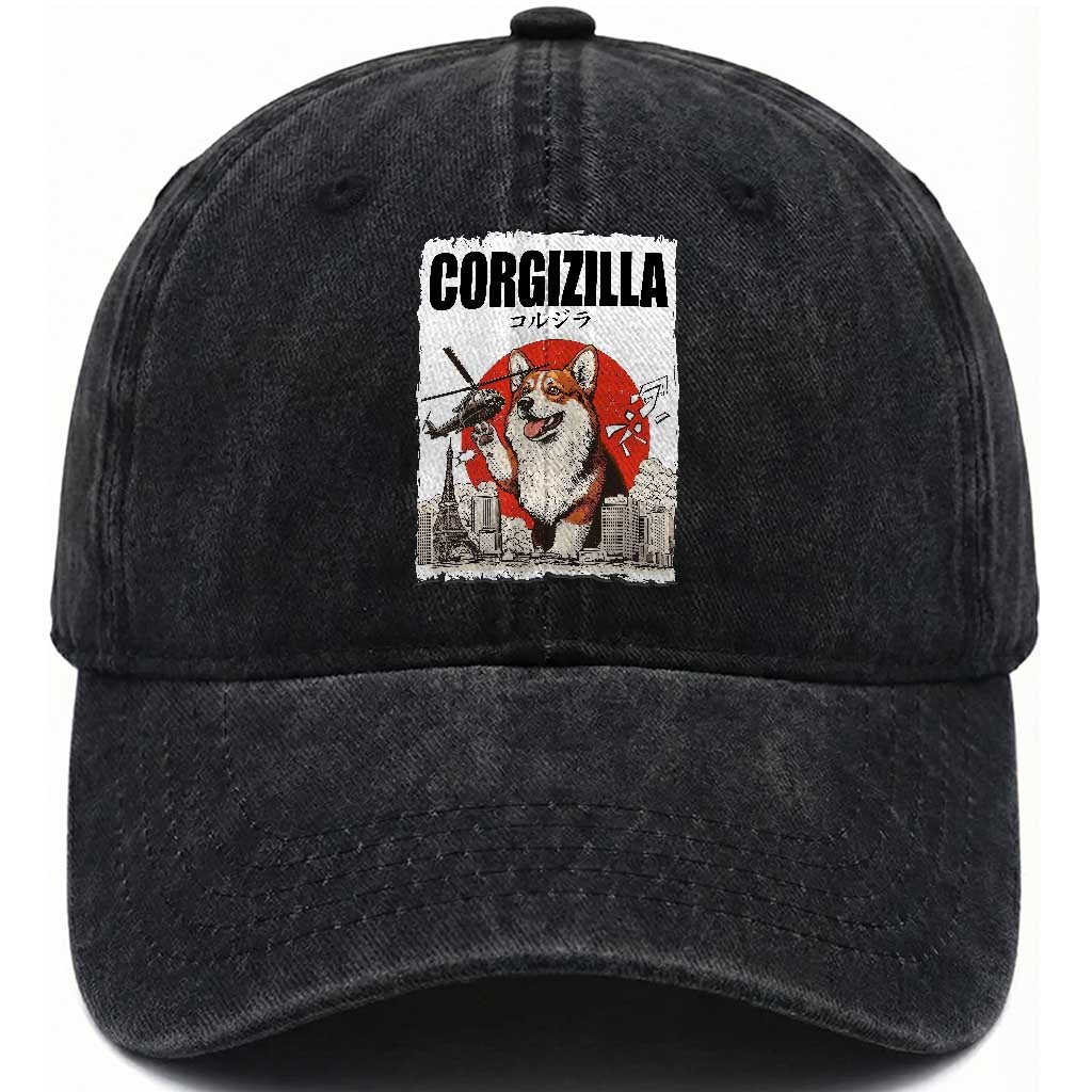 Corgizilla Giant Washed Cotton Baseball Cap Funny Corgi Monster Roaring Tokyo Japan