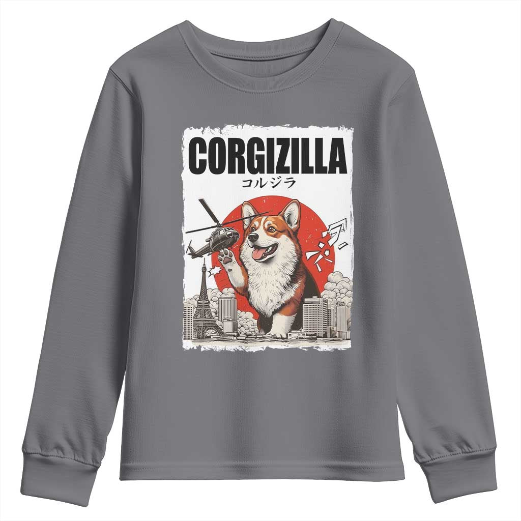 Corgizilla Giant Youth Sweatshirt Funny Corgi Monster Roaring Tokyo Japan