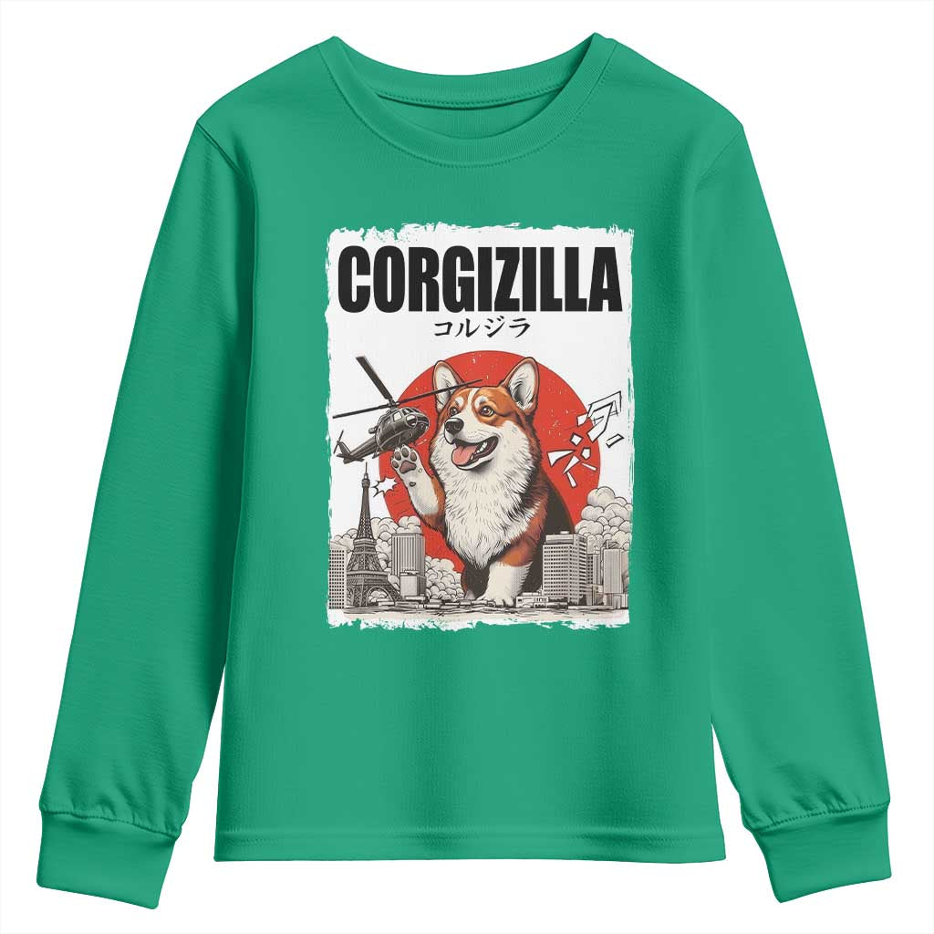 Corgizilla Giant Youth Sweatshirt Funny Corgi Monster Roaring Tokyo Japan