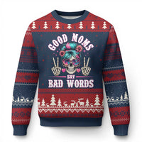 Skeleton Messy Bun Mom Ugly Christmas Sweater Good Moms Say Bad Words