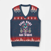 Skeleton Messy Bun Mom V-Neck Knit Sweater Vest Good Moms Say Bad Words