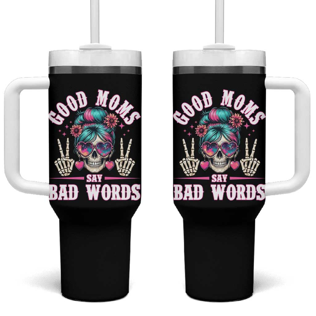 Skeleton Messy Bun Mom Tumbler With Handle Good Moms Say Bad Words