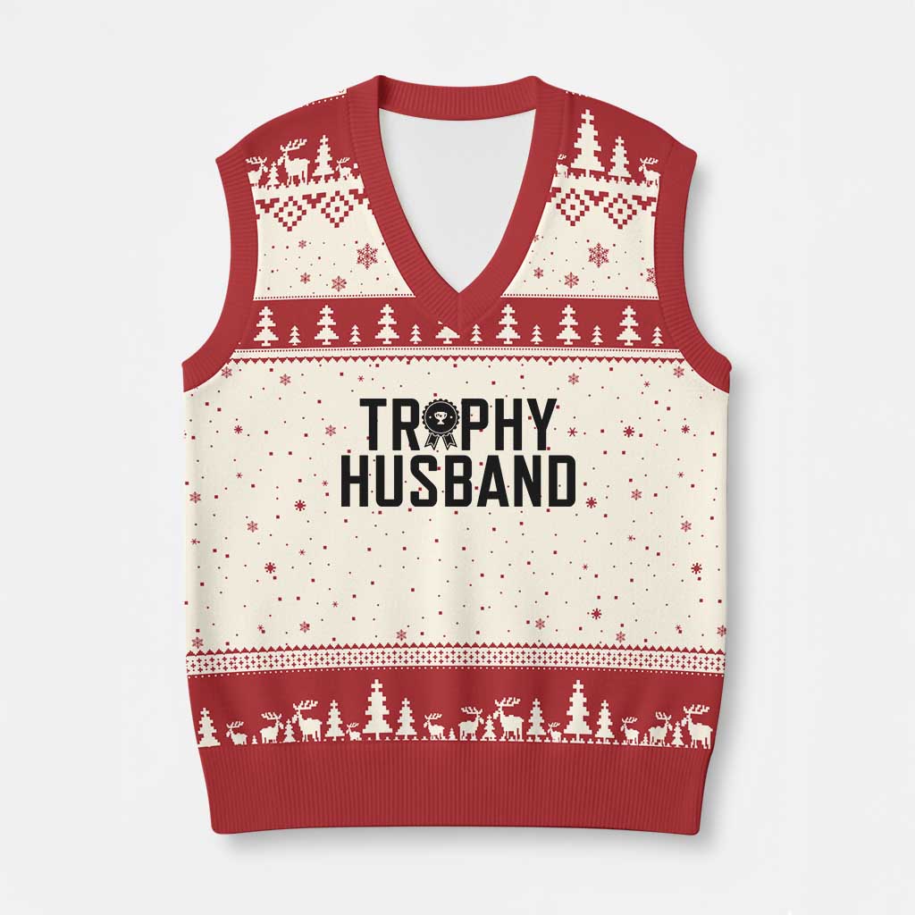 Funny Trophy Husband V-Neck Knit Sweater Vest Sarcastic Marriage Quote
