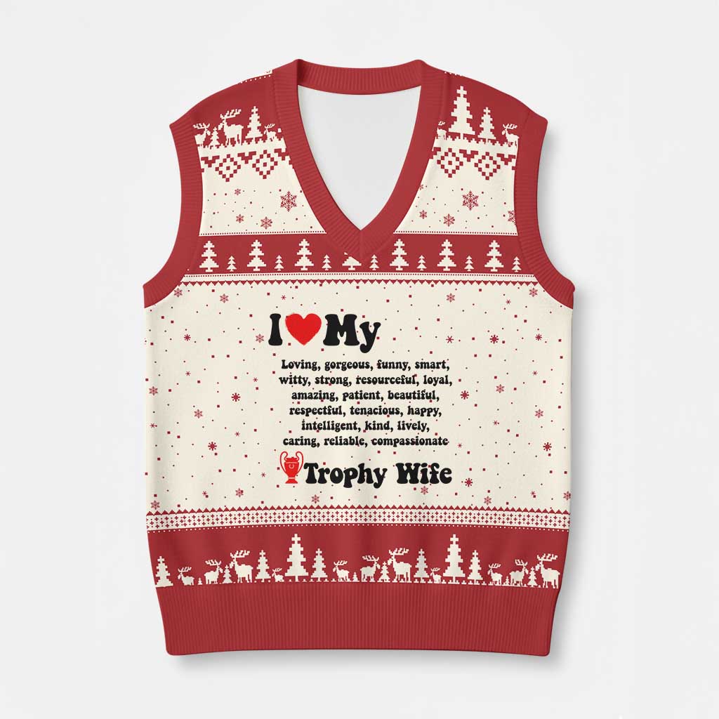 Funny Trophy Wife Quote V-Neck Knit Sweater Vest Loving Gorgeous Smart Wife Appreciation Gift