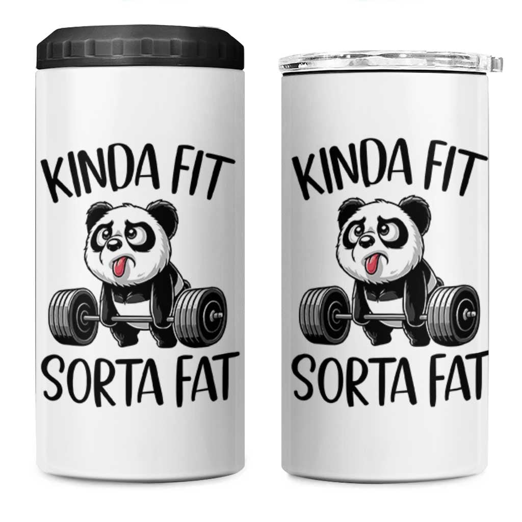 Funny Gym Panda Lover 4 in 1 Can Cooler Tumbler Kinda Fit Sorta Fat