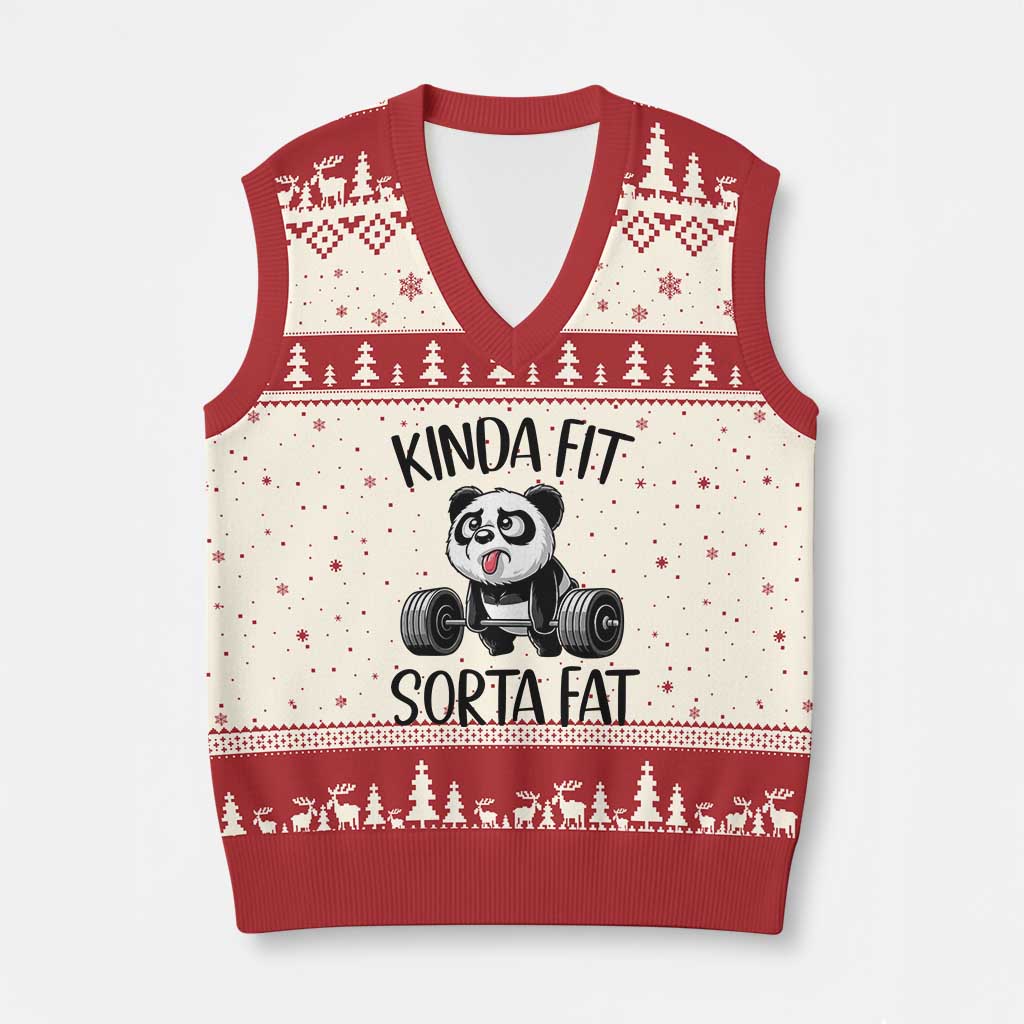 Funny Gym Panda Lover V-Neck Knit Sweater Vest Kinda Fit Sorta Fat