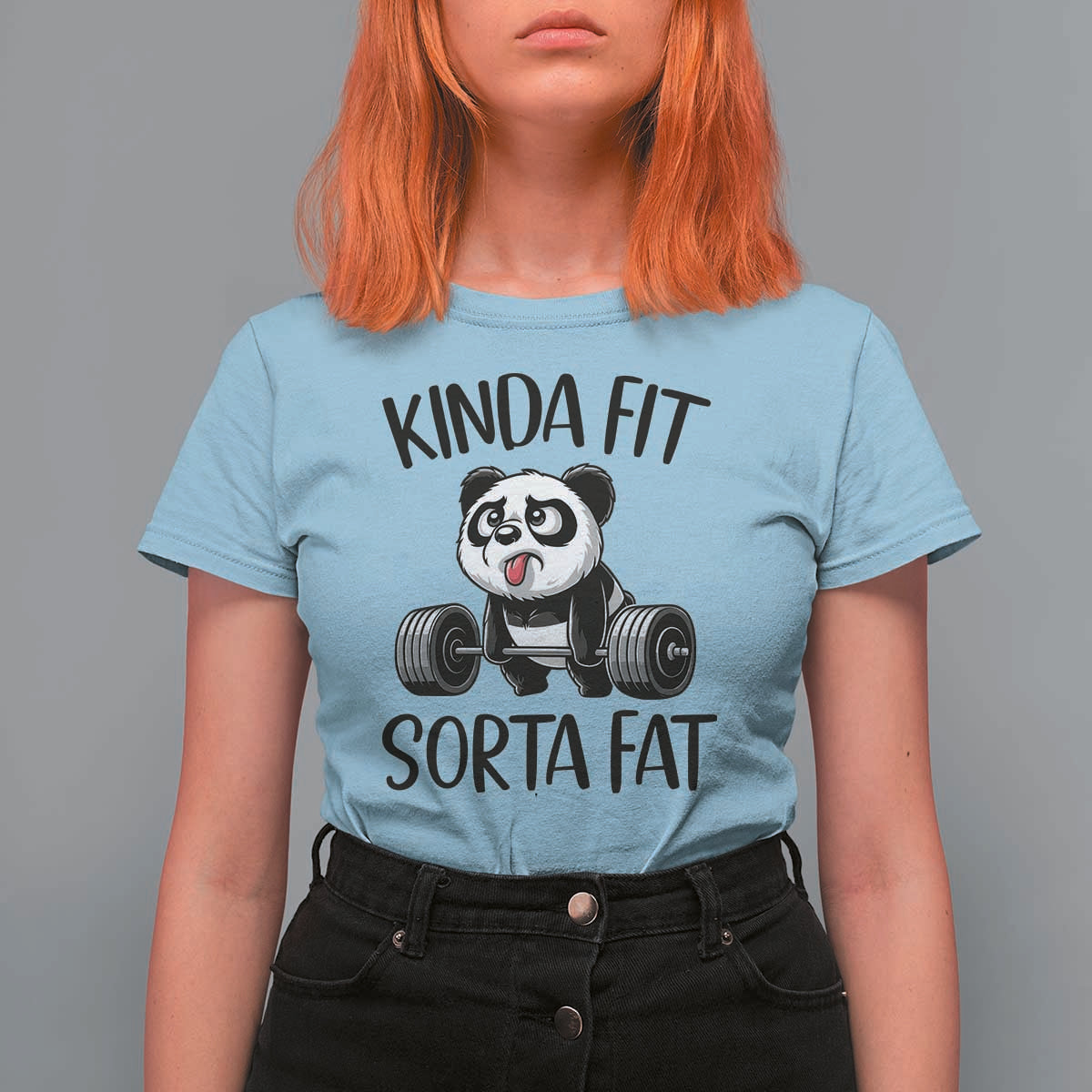 Funny Gym Panda Lover T Shirt For Women Kinda Fit Sorta Fat
