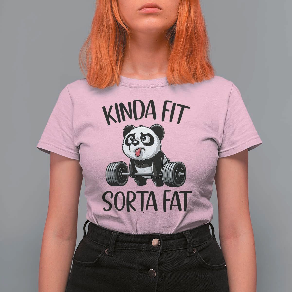Funny Gym Panda Lover T Shirt For Women Kinda Fit Sorta Fat