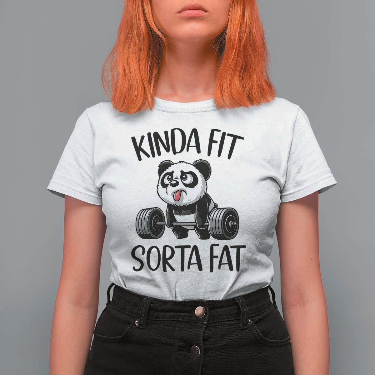 Funny Gym Panda Lover T Shirt For Women Kinda Fit Sorta Fat