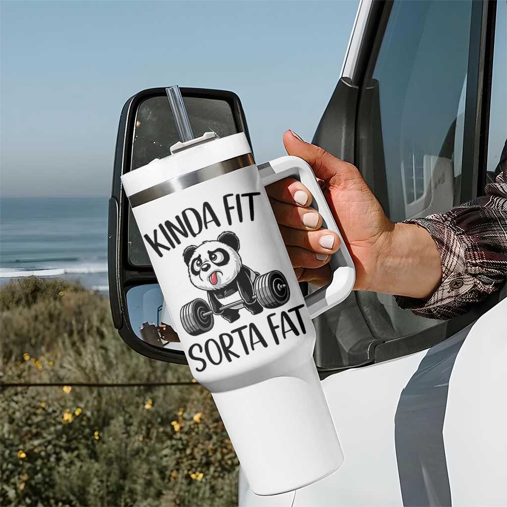 Funny Gym Panda Lover Tumbler With Handle Kinda Fit Sorta Fat