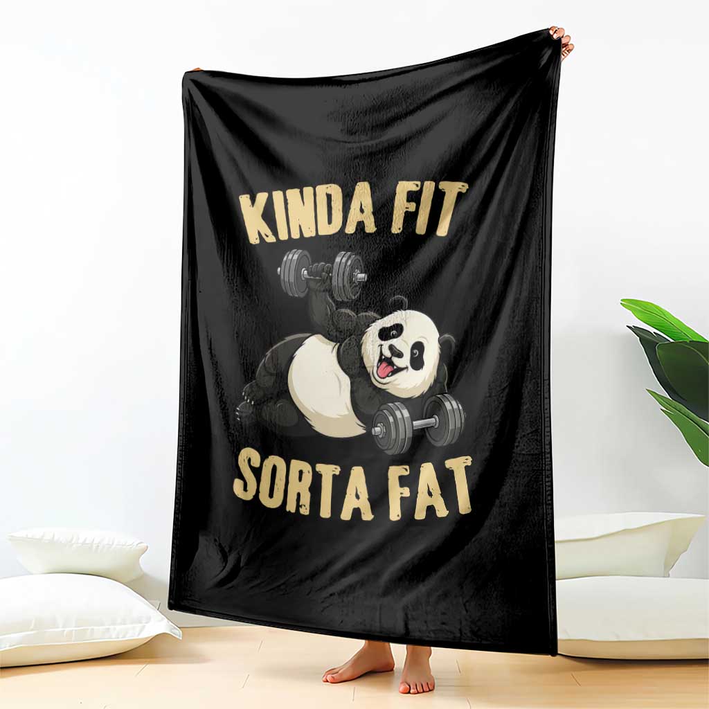 Funny Panda Weightlifting Workout Throw Blanket Kinda Fit Sorta Fat