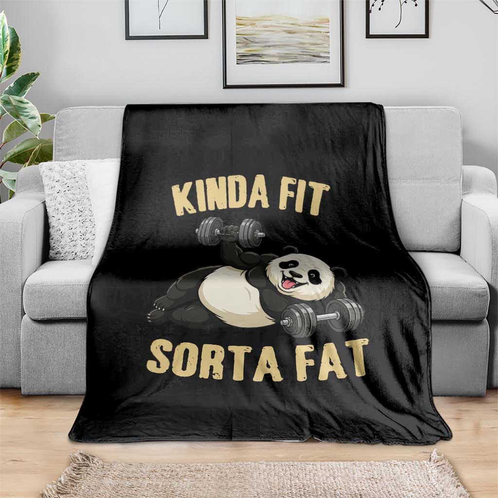 Funny Panda Weightlifting Workout Throw Blanket Kinda Fit Sorta Fat