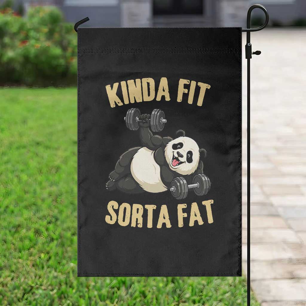 Funny Panda Weightlifting Workout Garden Flag Kinda Fit Sorta Fat