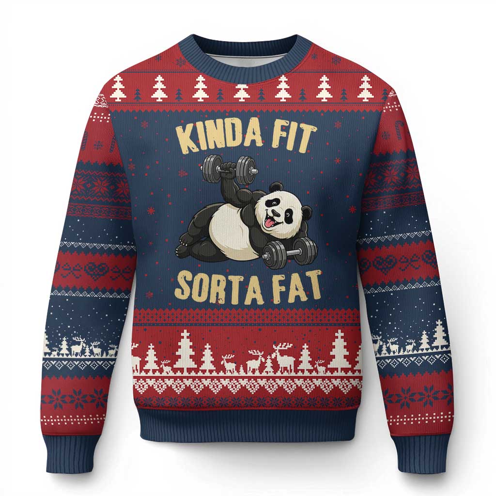 Funny Panda Weightlifting Workout Ugly Christmas Sweater Kinda Fit Sorta Fat