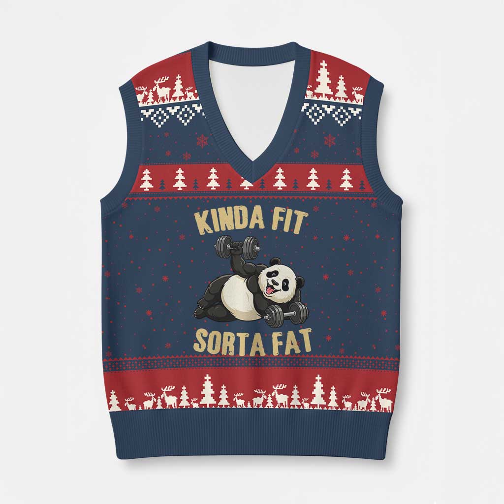 Funny Panda Weightlifting Workout V-Neck Knit Sweater Vest Kinda Fit Sorta Fat