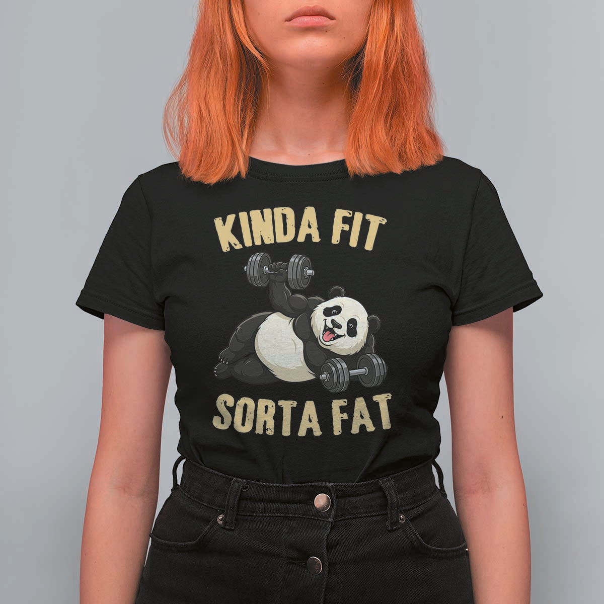 Funny Panda Weightlifting Workout T Shirt For Women Kinda Fit Sorta Fat