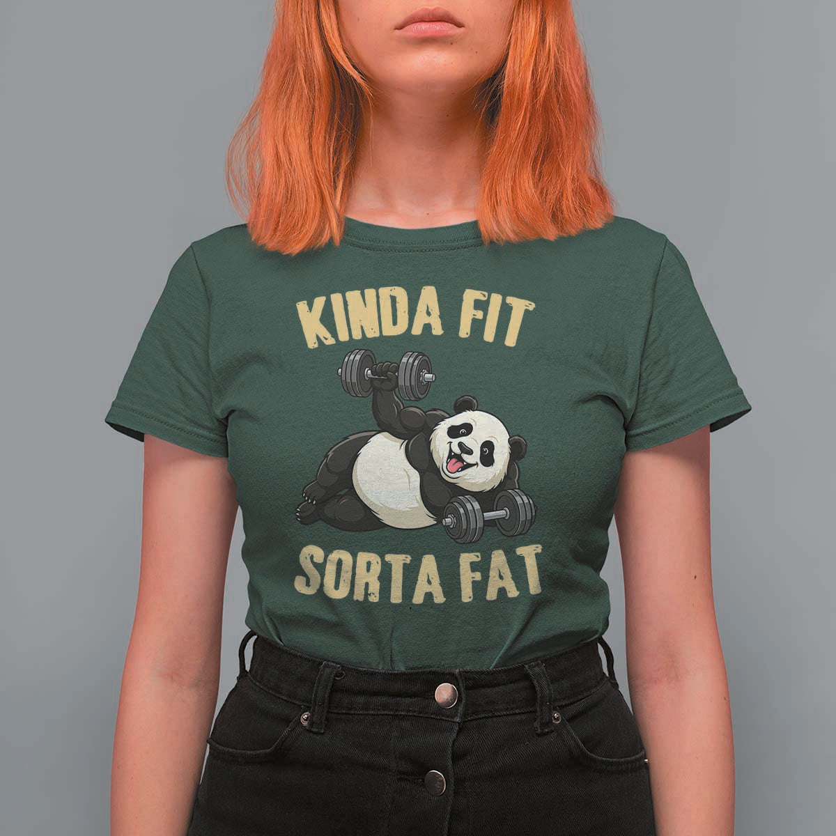 Funny Panda Weightlifting Workout T Shirt For Women Kinda Fit Sorta Fat
