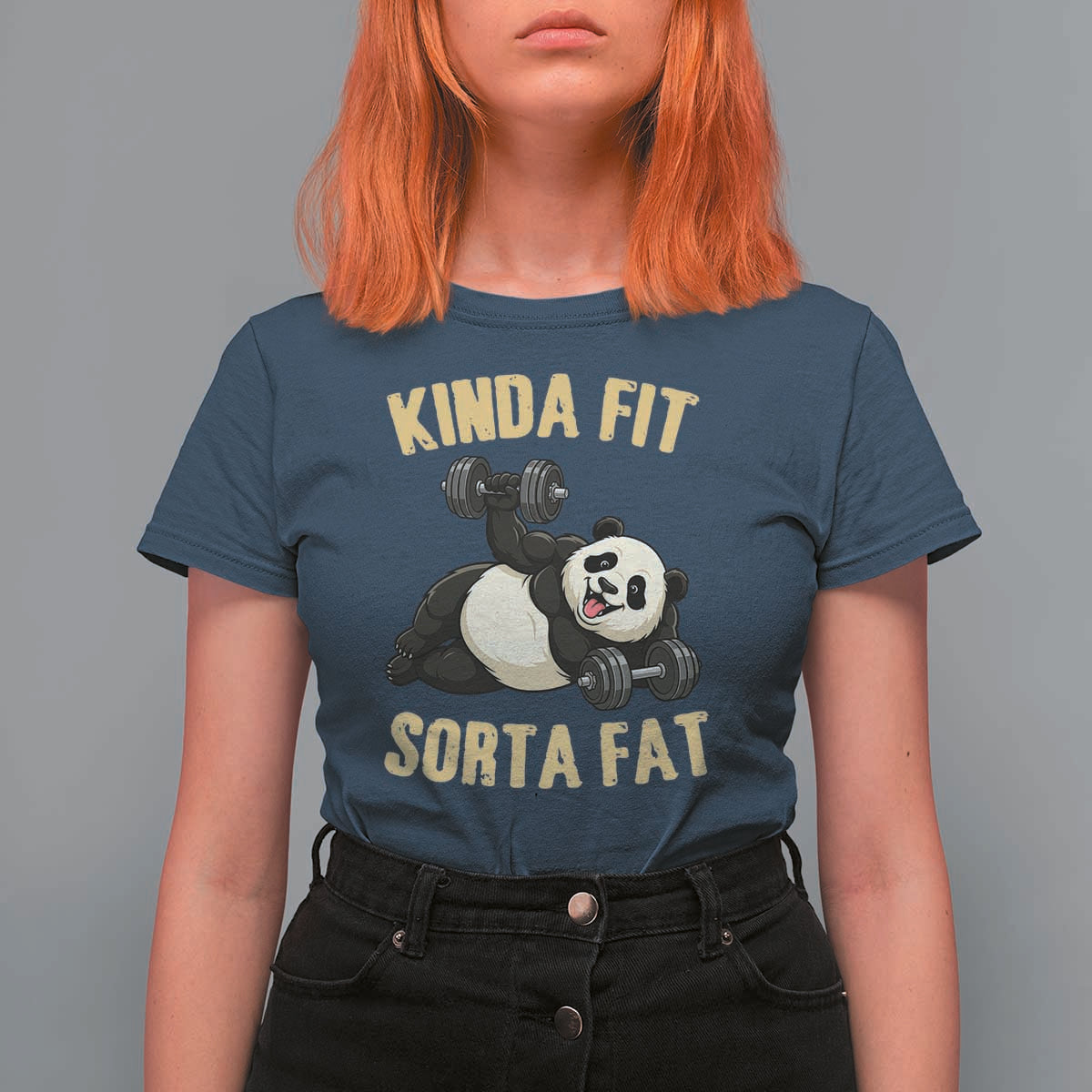 Funny Panda Weightlifting Workout T Shirt For Women Kinda Fit Sorta Fat