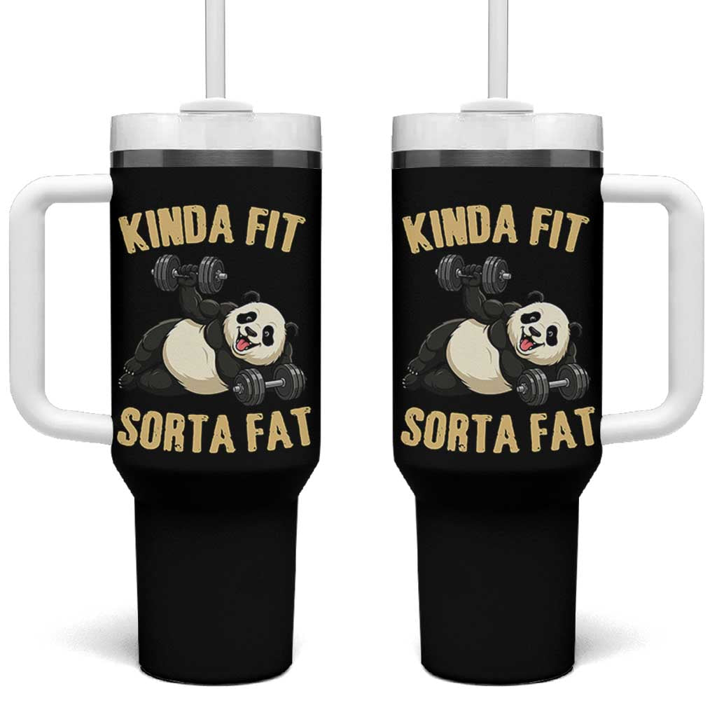 Funny Panda Weightlifting Workout Tumbler With Handle Kinda Fit Sorta Fat